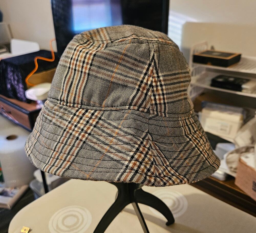 H&M Plaid Bucket Hat XS/S Brown Black Cream Check Tartan Cotton Blend